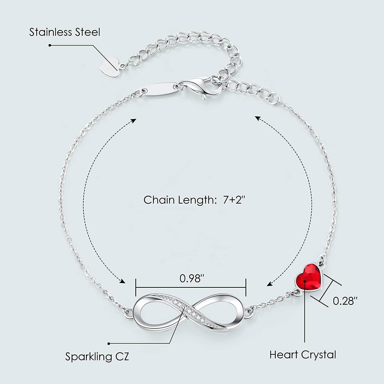 CDE Infinity Heart Symbol Charm Bracelet for Women 925 Sterling Silver Stainless Steel Adjustable Anniversary Mother's Day Jewelry Gift Birthday Gifts for Women Mom Wife Girls Her - Image 5
